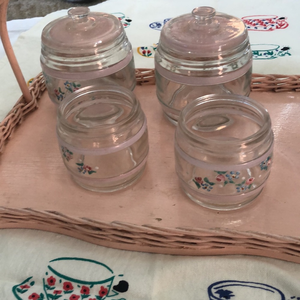 Wicker and glass hand painted nursery toiletry set